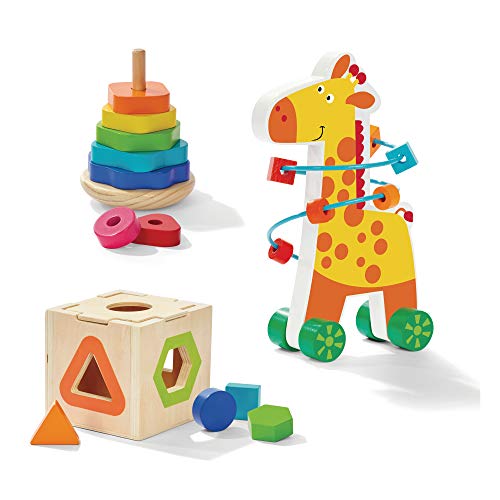 Leomark Pädagogisches Holzspielzeug für Kinder, schult die Logik und Feinmotorik, Lernspielzeug, Sensorisches Spielzeug, Mehrfarbig (Pädagogisches 3-in-1-Spielzeug - Happy Giraffe - Sortierer) von Leomark