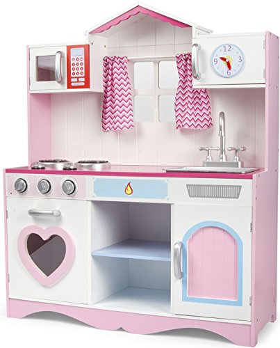 Leomark Rosa Küche mit Fenster - PINK Play - Spielküche aus Holz, Kinderküche mit Zubehör, Spielzeug für Kinder, wunderschönes Design, Funktionale Spielzeug, Höhe 101 cm von Leomark