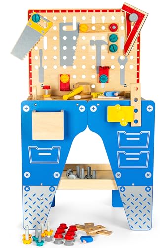Leomark 2in1 Holz Werkbank für Kinder – Kinderwerkstatt mit 74 Zubehörteilen, Werkzeugbank & Werkstation, Lernspielzeug ab 3 Jahren, Höhe 80,5 cm – Holzspielzeug zum Schrauben & Bauen Leomark 2in1 Holz Werkbank für Kinder – Kinderwerkstatt mit 74 Zubehörteilen, Werkzeugbank & Werkstation, Lernspielzeug ab 3 Jahren, Höhe 80,5 cm – Holzspielzeug zum Schrauben & Bauen von Leomark