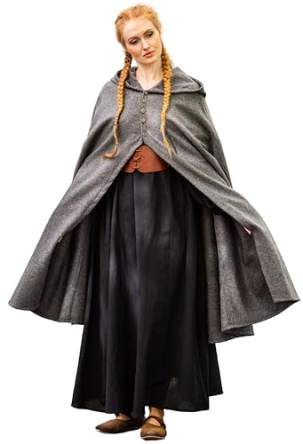 Leonardo Carbone® Mittelalter Umhang Heidi - Kleidung Damen, Cape, Hobbit Kostüm, LARP-Kleidung, Wikinger, Cosplay, Halloween, Karneval Grau von Leonardo Carbone