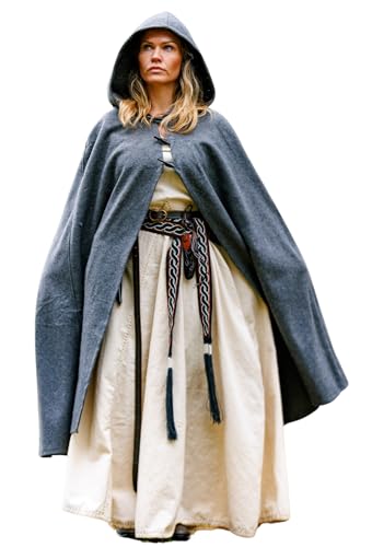 Leonardo Carbone® Mittelalter Umhang Marie Mit Langen Knöpfen - Kleidung Damen, Cape, Hobbit Kostüm, LARP-Kleidung, Wikinger, Cosplay, Halloween, Karneval Grau von Leonardo Carbone