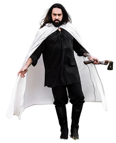 Leonardo Carbone® Unisex Mittelalter Umhang Gunnar - Mittelalter Kleidung Damen & Herren, Cape Männer, Hobbit Kostüm, LARP, Wikinger, Cosplay, Halloween, Karneval - 100% Baumwolle Weiß von Leonardo Carbone