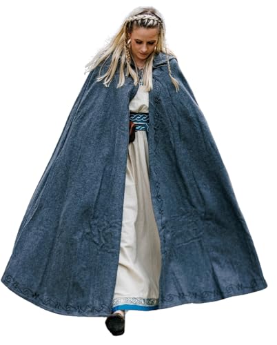 Leonardo Carbone® Unisex Mittelalter Wollumhang mit Stickerei und Fibel Gesa - Mittelalter Kleidung Damen & Herren, Cape Männer, Hobbit Kostüm, LARP-Kleidung, Wikinger, Cosplay, Halloween Grau von Leonardo Carbone