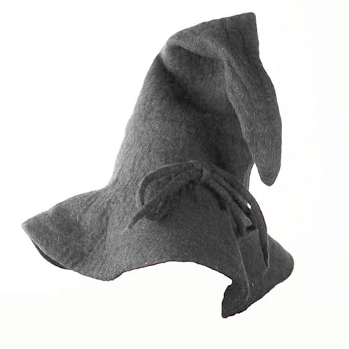 Leonardo Carbone® Unisex Mittelalter Zaubererhut Merlin - Zauberer Kostüm, Mittelalter Kleidung Kopfbedeckung, Halloween Kostüm Damen, Zauberer Hut Herren, LARP, Karneval, Cosplay - 100% Wolle Grau von Leonardo Carbone