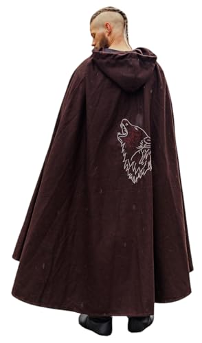 Leonardo Carbone® Unisex Wikinger Umhang Alpha mit Geri & Freki - Mittelalter Kleidung Damen & Herren, Cape Männer, Hobbit Kostüm, LARP-Kleidung, Wikinger, Cosplay Herren, Halloween, Karneval Braun von Leonardo Carbone