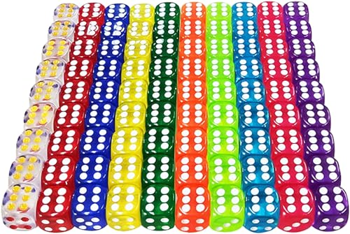 100 Stück Würfel Set, Würfelspiele Tischspiele, Transparent Würfel Set, 12mm Sechsseitiger Würfel, Mehrfarben Würfel Set, Spielwürfel für Tischkartenspiele, Dice Würfel, Standardwürfel Bunt von Leonshco