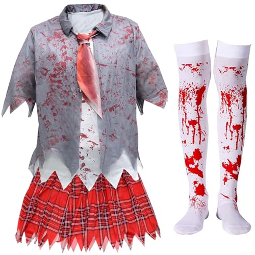 Gruselige Halloween Kostüm Zombie Schulmädchen Kostüm, Ausgefallene Schulmädchen Kostüm Halloween Kostüm Damen Zombiem, Gruselige überraschung Zombie Kostüm, für Schaurige Events, Fasching, Karneval Gruselige Halloween Kostüm Zombie Schulmädchen Kostüm, Ausgefallene Schulmädchen Kostüm Halloween Kostüm Damen Zombiem, Gruselige überraschung Zombie Kostüm, für Schaurige Events, Fasching, Karneval von Leonshco