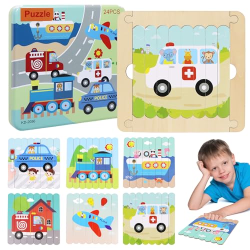 Kinderpuzzle ab 3 4 5 6 7 Jahre, 3 Stücke Holzpuzzle, Doppelseitiges 6-Muster, Helle Farben, Klares Muster, Lernspielzeug für Kleinkind, Geeignet als Geschenk für zu Hause Oder Unterwegs (Transport) Kinderpuzzle ab 3 4 5 6 7 Jahre, 3 Stücke Holzpuzzle, Doppelseitiges 6-Muster, Helle Farben, Klares Muster, Lernspielzeug für Kleinkind, Geeignet als Geschenk für zu Hause Oder Unterwegs (Transport) von Leonshco