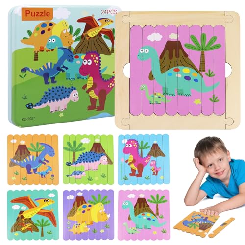 Kinderpuzzle ab 3 4 5 6 7 Jahre, 3 Stücke Holzpuzzle, Doppelseitiges 6-Muster, Helle Farben, Klares Muster, Lernspielzeug für Kleinkind, Geeignet als Geschenk für zu Hause Oder Unterwegs (Dinosaurier) Kinderpuzzle ab 3 4 5 6 7 Jahre, 3 Stücke Holzpuzzle, Doppelseitiges 6-Muster, Helle Farben, Klares Muster, Lernspielzeug für Kleinkind, Geeignet als Geschenk für zu Hause Oder Unterwegs (Dinosaurier) von Leonshco