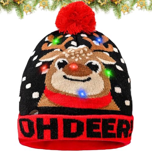LED Weihnachtsmützen, Unisex-Weihnachts Mütze, Warme Mütze mit Licht Kinder, Strickmütze, Elchdekoration Mütze, Nikolausmütze, Einheitsgröße, Winter Schnee Hut für Weihnachtsfeier Familienfeiern LED Weihnachtsmützen, Unisex-Weihnachts Mütze, Warme Mütze mit Licht Kinder, Strickmütze, Elchdekoration Mütze, Nikolausmütze, Einheitsgröße, Winter Schnee Hut für Weihnachtsfeier Familienfeiern von Leonshco