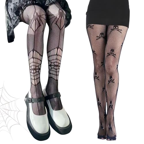 Leonshco 2 Paar Halloween Netzstrumpfhose Schwarz Fishnet Stockings Totenkopf-Spinne Nylonstrümpfe Damen Weihnachtliche Trumpfhosen Mesh-Socken Hexe Vampir Rave Mottoparty Halloween-Kostüm-Zubehör Leonshco 2 Paar Halloween Netzstrumpfhose Schwarz Fishnet Stockings Totenkopf-Spinne Nylonstrümpfe Damen Weihnachtliche Trumpfhosen Mesh-Socken Hexe Vampir Rave Mottoparty Halloween-Kostüm-Zubehör von Leonshco
