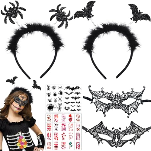 26 Stück Halloween Dekoset, 2 Halloween Haarreif mit Plüsch und Glitzereffekten – 22 wasserfeste Halloween Tattoo-Aufkleber – 2 Halloween Party Venezianische Maske für Maskerade-Karnevalsparty 26 Stück Halloween Dekoset, 2 Halloween Haarreif mit Plüsch und Glitzereffekten – 22 wasserfeste Halloween Tattoo-Aufkleber – 2 Halloween Party Venezianische Maske für Maskerade-Karnevalsparty von Leonshco