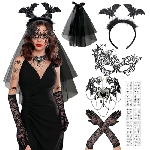 Leonshco 6 Stück Venezianischen Masquerade Maske mit Spitzenhandschuhe Schwarzem Schleier Spitzenhalskette Halloween Fledermaus Haarreif Tattoo Sticker für Karneval, Maskerade, Cosplay, Party usw (B) Leonshco 6 Stück Venezianischen Masquerade Maske mit Spitzenhandschuhe Schwarzem Schleier Spitzenhalskette Halloween Fledermaus Haarreif Tattoo Sticker für Karneval, Maskerade, Cosplay, Party usw (B) von Leonshco