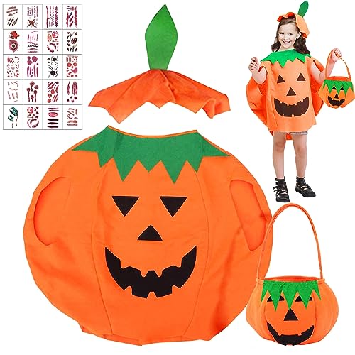 Leonshco Halloween Kostüm, Kürbis Kostüm Kinder, Lustige Kostüm Halloween Kinder, Kürbiskostüm Kind mit Halloween Kürbis Tasche Temporärer ufkleberhut für Karneval, Cosplay-Party Leonshco Halloween Kostüm, Kürbis Kostüm Kinder, Lustige Kostüm Halloween Kinder, Kürbiskostüm Kind mit Halloween Kürbis Tasche Temporärer ufkleberhut für Karneval, Cosplay-Party von Leonshco