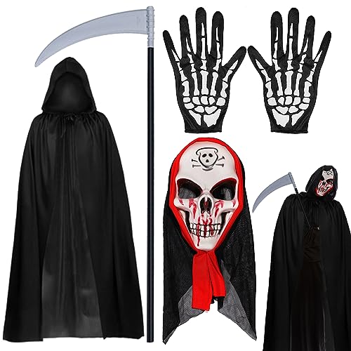 Leonshco Halloween Kostüm: Ghostface Kostüm Skelett Kostüm Kinder Erwachsene Sensenmann Kostüm – Scream Kostüm – Ghostface Maske, Sense-Handschuhe, Halloween Kostüm Gruselig-Cosplay-Kostüme (Rot) von Leonshco