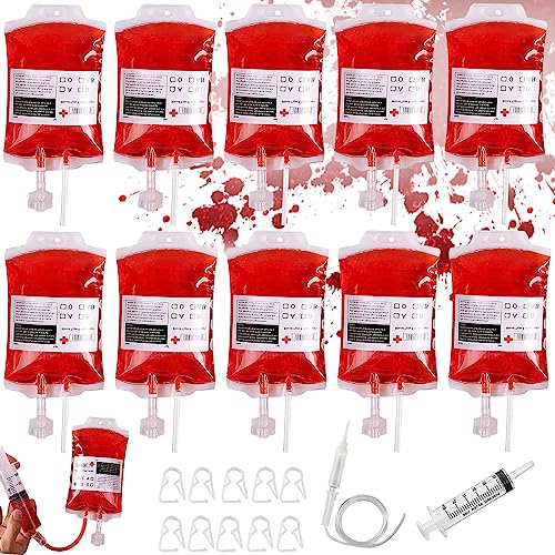 Leonshco Halloween Trinkgefäß Blutbeutel Zum Befüllen, 10 Stück Wiederverwendbare Infusionsbeutel Trinkbeutel 350 Ml mit Spritzen-Blutgruppenetiketten für Halloween Cosplay Zombie-Party Leonshco Halloween Trinkgefäß Blutbeutel Zum Befüllen, 10 Stück Wiederverwendbare Infusionsbeutel Trinkbeutel 350 Ml mit Spritzen-Blutgruppenetiketten für Halloween Cosplay Zombie-Party von Leonshco
