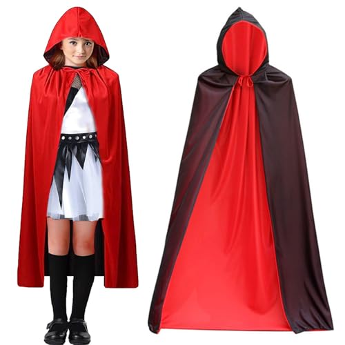 Leonshco Halloween- Karnevals-Umhang mit Kapuze, Rote und Schwarze Vampir Umhang, Halloween Kostüm Kinder & Erwachsene, Vampir Kostüm Damen & Herren, Schwarzer Umhang mit 20 Tattoo-Aufklebern (120cm) Leonshco Halloween- Karnevals-Umhang mit Kapuze, Rote und Schwarze Vampir Umhang, Halloween Kostüm Kinder & Erwachsene, Vampir Kostüm Damen & Herren, Schwarzer Umhang mit 20 Tattoo-Aufklebern (120cm) von Leonshco
