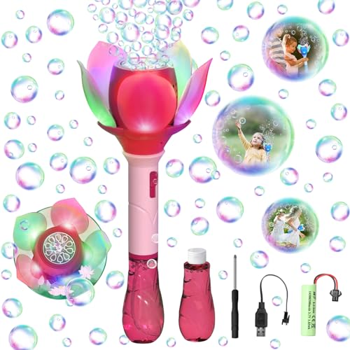 Seifenblasenmaschine, Elektrische Lotusblasenmaschine für Kinder, Elektrischer Seifenblasenstab mit Seifenblasenlösung, Seifenblasenstab 10000+ Seifenblasen/Minute, für Outdoor/Party/Hochzeit (Rosa) von Leonshco