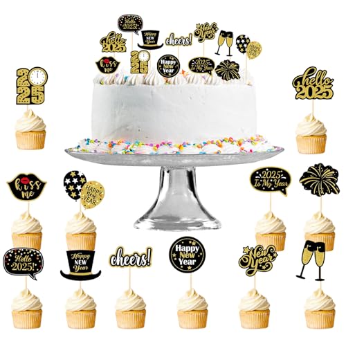 24 Stück Tortendeko Happy New Year Tortendeko Silvester Deko, Schwarz Gold Silvester Cupcake Topper, Neujahr Dekoation Zubehör, Silvester Party Dekoration Zubehör für Party Tisch Kuchen Dekoration 24 Stück Tortendeko Happy New Year Tortendeko Silvester Deko, Schwarz Gold Silvester Cupcake Topper, Neujahr Dekoation Zubehör, Silvester Party Dekoration Zubehör für Party Tisch Kuchen Dekoration von Leonshco