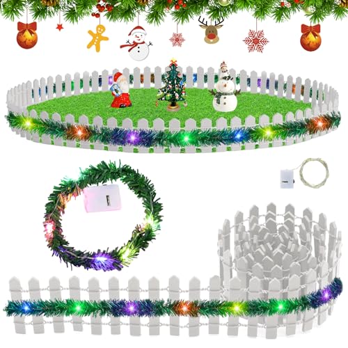 Wichtel Zubehör Weihnachten, Miniatur Deko Miniatur Zaun Holzzaun, Mini Zaun mit Lichtern (100 cm X 5 cm) - Schönes Wichtel Zaun, Ideal für Puppenhaus, Miniatur Garten, Bonsai und DIY Weihnachtsdeko von Leonshco