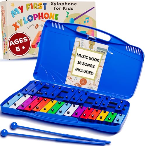 Leopold & Marianne Xylophon für Kinder im Alter von 5–9 Jahren, Musikinstrument für Kinder, Glockenspiel, 25 Noten, chromatisch, farbige Metalltasten, Musikbuch im Lieferumfang enthalten, Spielvideos, von Leopold & Marianne