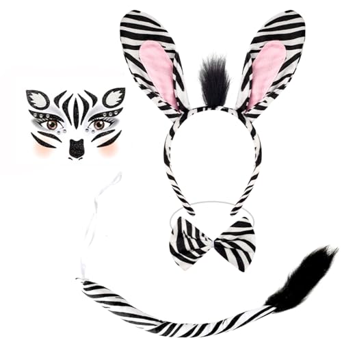 Lepidi 4 Teilig Zebra Kostüm Set, Tier Kostüm Set, Tier Zebra Stirnband Fliege, zebra ohren, Dschungel, Kostüm, Karneval, Mottoparty Lepidi 4 Teilig Zebra Kostüm Set, Tier Kostüm Set, Tier Zebra Stirnband Fliege, zebra ohren, Dschungel, Kostüm, Karneval, Mottoparty von Lepidi