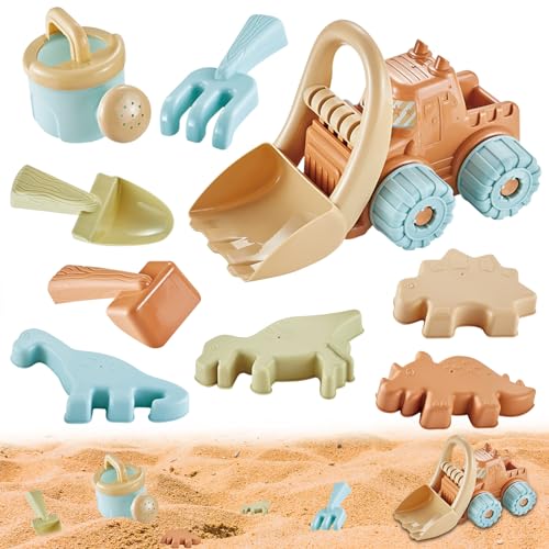 Lergas Sandspielzeug Set, Strandspielzeug Kinder, 10 Stück Sandkasten Spielzeug mit Spielzeugauto, Netzbeutel, Wasserkocher, Schaufel und Sandförmchen, Outdoor Sandspielzeug für Kinder ab 1 Jahr von Lergas