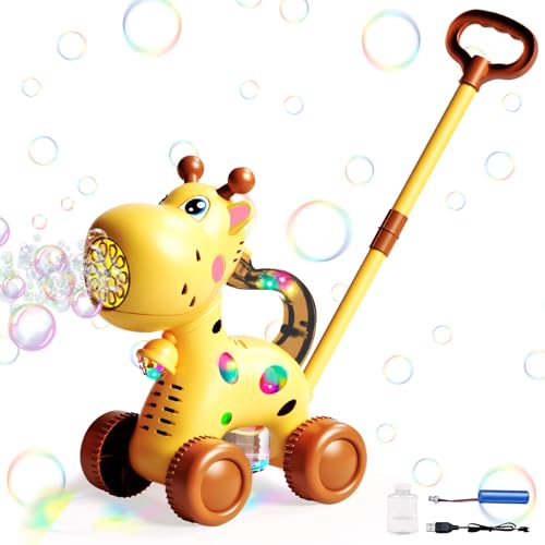 Seifenblasenmaschine, Seifenblasenpistole Giraffe mit Seifenblasenflüssigkeit, Seifenblasenmaschine Kinder Handschub mit LED Licht, Seifenblasen Maschine ab 1 Jahr für Indoor Outdoor (REH) von Lergas