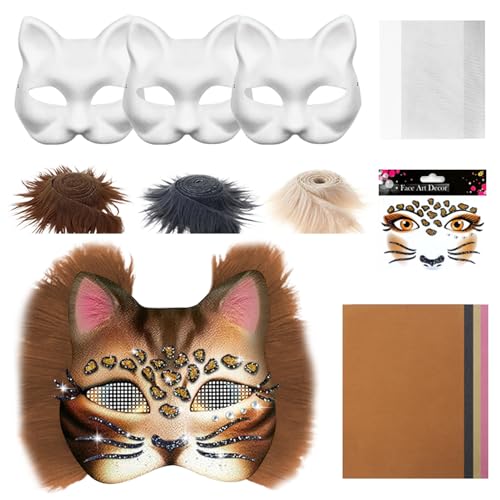 Tiermasken zum Bemalen, DIY Papier Maske mit Kuns Fell und Mullnetze, 3 Stück Therian Mask, Weiße Katzenmaske, Gesichtsmasken Selber Machen Tiermaske Set für Maskenball Halloween Cosplay Karneval (C) Tiermasken zum Bemalen, DIY Papier Maske mit Kuns Fell und Mullnetze, 3 Stück Therian Mask, Weiße Katzenmaske, Gesichtsmasken Selber Machen Tiermaske Set für Maskenball Halloween Cosplay Karneval (C) von Lergas