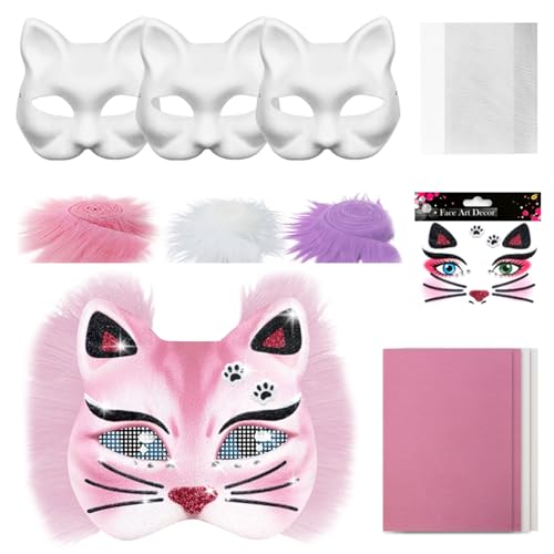 Tiermasken zum Bemalen, DIY Papier Maske mit Kuns Fell und Mullnetze, 3 Stück Therian Mask, Weiße Katzenmaske, Gesichtsmasken Selber Machen Tiermaske Set für Maskenball Halloween Cosplay Karneval (E) Tiermasken zum Bemalen, DIY Papier Maske mit Kuns Fell und Mullnetze, 3 Stück Therian Mask, Weiße Katzenmaske, Gesichtsmasken Selber Machen Tiermaske Set für Maskenball Halloween Cosplay Karneval (E) von Lergas