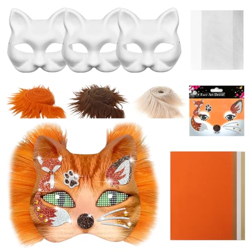 Tiermasken zum Bemalen, DIY Papier Maske mit Kuns Fell und Mullnetze, 3 Stück Therian Mask, Weiße Katzenmaske, Gesichtsmasken Selber Machen Tiermaske Set für Maskenball Halloween Cosplay Karneval (B) Tiermasken zum Bemalen, DIY Papier Maske mit Kuns Fell und Mullnetze, 3 Stück Therian Mask, Weiße Katzenmaske, Gesichtsmasken Selber Machen Tiermaske Set für Maskenball Halloween Cosplay Karneval (B) von Lergas