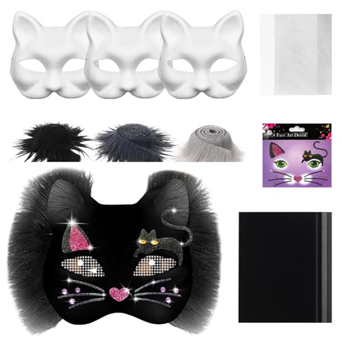 Tiermasken zum Bemalen, DIY Papier Maske mit Kuns Fell und Mullnetze, 3 Stück Therian Mask, Weiße Katzenmaske, Gesichtsmasken Selber Machen Tiermaske Set für Maskenball Halloween Cosplay Karneval (A) Tiermasken zum Bemalen, DIY Papier Maske mit Kuns Fell und Mullnetze, 3 Stück Therian Mask, Weiße Katzenmaske, Gesichtsmasken Selber Machen Tiermaske Set für Maskenball Halloween Cosplay Karneval (A) von Lergas