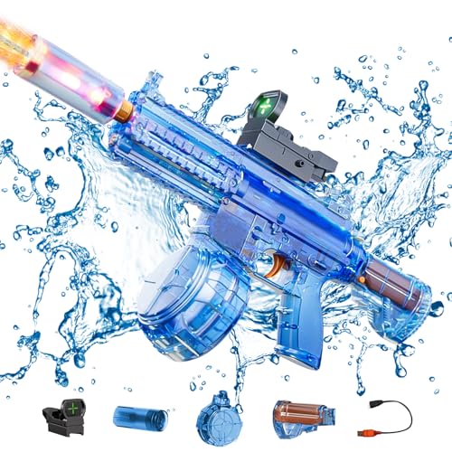 Wasserpistole Elektrisch mit Licht & Type C Aufladung, Automatische Wasserpistole Erwachsene Kinder Bis zu 10 M, Wasserspritzpistole Elektrische Sehr Stark mit Großer Kapazität (Blau) von Lergas