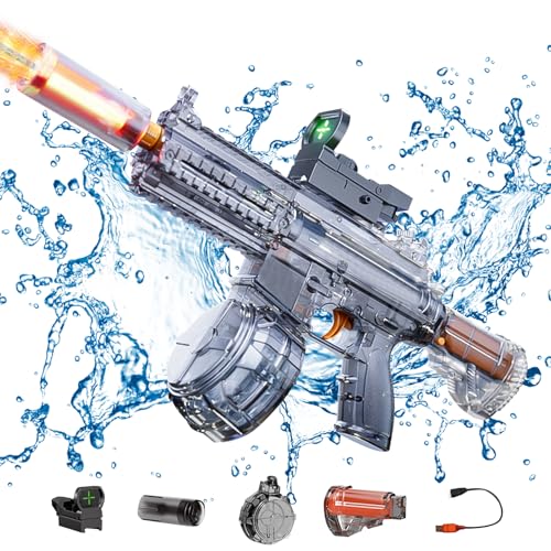 Wasserpistole Elektrisch mit Licht & Type C Aufladung, Automatische Wasserpistole Erwachsene Kinder Bis zu 10 M, Wasserspritzpistole Elektrische Sehr Stark mit Großer Kapazität (Schwarz) von Lergas