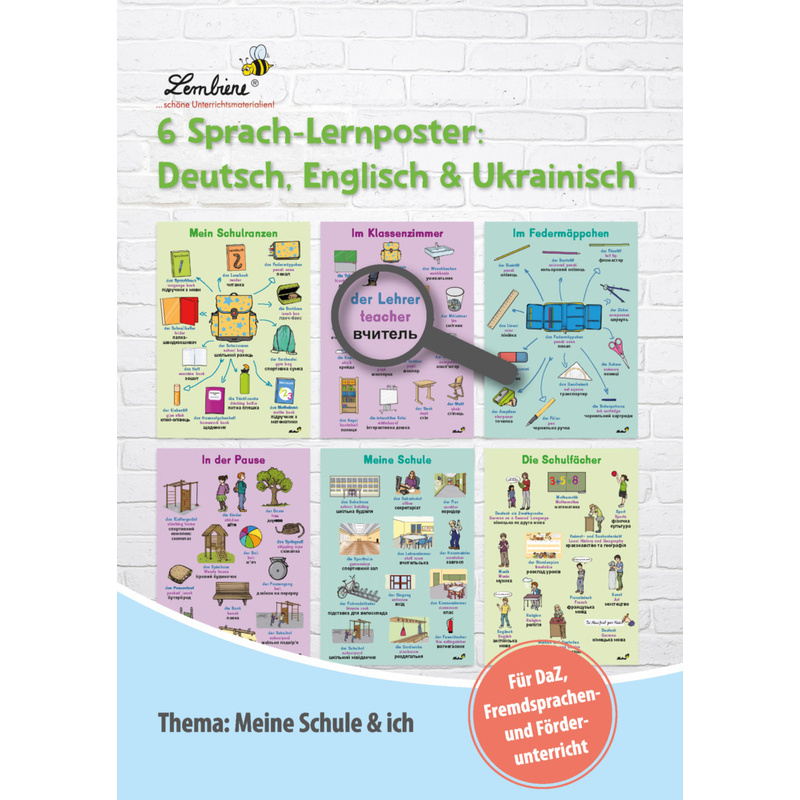 6 Sprach-Lernposter: Deutsch, Englisch, Ukrainisch von Lernbiene Verlag