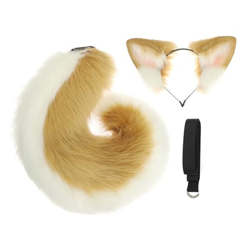 Lerpwige 1/2 x Tierohren, Stirnband, Tierschwanz, Hundekostüme, Ohren, Stirnband, Kunstfell, Schwanz, Halloween, Cosplay, Party von Lerpwige