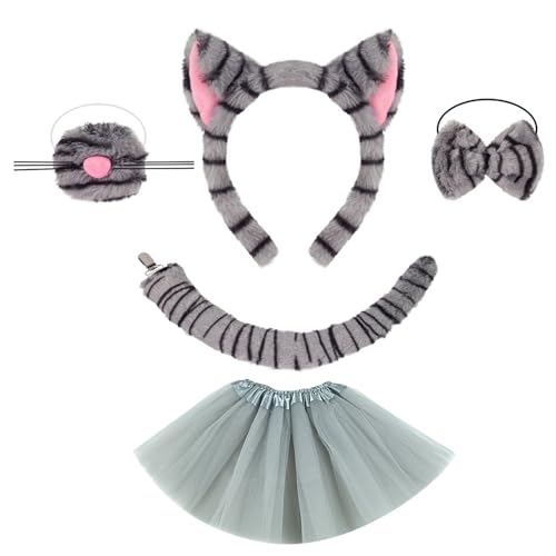 Lerpwige 1//3/4/5/6 Katzen Kostüm Cosplay Katzen Ohr Stirnband Schleifen Schwanz Tutus Aufkleber Halloween Tier Fancy Kostüm Zubehör Tier Cosplay von Lerpwige