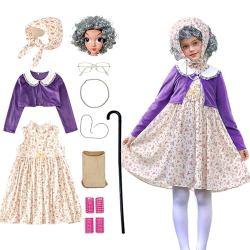 Lerpwige 100 Der Schul Cosplay Kostüm Set Kids Old Lady Kostüm Accessoires Kunstperlen Halskette Brille Krücke Blumenkleid Lerpwige 100 Der Schul Cosplay Kostüm Set Kids Old Lady Kostüm Accessoires Kunstperlen Halskette Brille Krücke Blumenkleid von Lerpwige