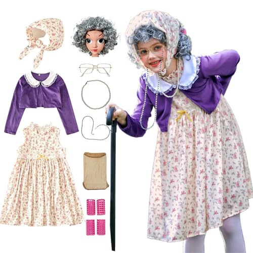 Lerpwige 100 Der Schul Cosplay Kostüm Set Kids Old Lady Kostüm Accessoires Kunstperlen Halskette Brille Krücke Blumenkleid Lerpwige 100 Der Schul Cosplay Kostüm Set Kids Old Lady Kostüm Accessoires Kunstperlen Halskette Brille Krücke Blumenkleid von Lerpwige