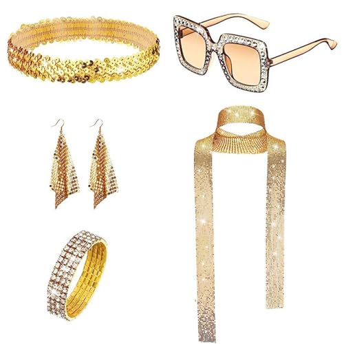 Lerpwige 1970er Jahre Discos Kostüm Set 1970er Themenparty Hippie Kostüm Set Long Schal Square Frame Sonnenbrille Discos Accessoires von Lerpwige