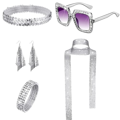 Lerpwige 1970er Jahre Discos Kostüm Set 1970er Themenparty Hippie Kostüm Set Long Schal Square Frame Sonnenbrille Discos Accessoires von Lerpwige