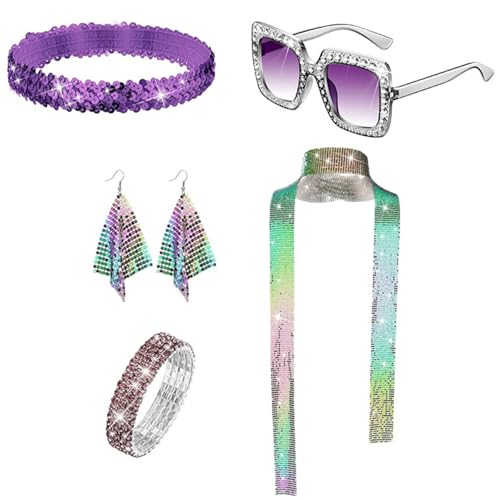 Lerpwige 1970er Jahre Discos Kostüm Set 1970er Themenparty Hippie Kostüm Set Long Schal Square Frame Sonnenbrille Discos Accessoires von Lerpwige
