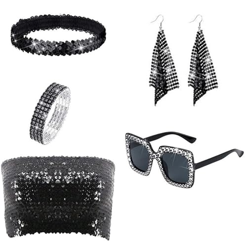 Lerpwige 1970er Jahre Discos Kostüm Set 1970er Themenparty Hippie Kostüm Set Long Schal Square Frame Sonnenbrille Discos Accessoires von Lerpwige