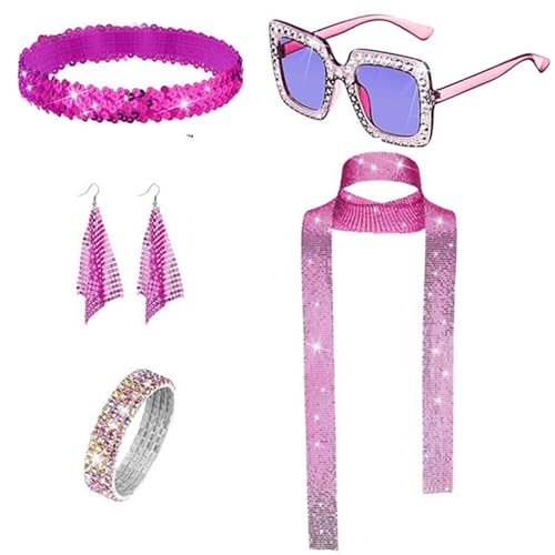 Lerpwige 1970er Jahre Discos Kostüm Set 1970er Themenparty Hippie Kostüm Set Long Schal Square Frame Sonnenbrille Discos Accessoires von Lerpwige