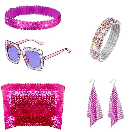 Lerpwige 1970er Jahre Discos Kostüm Set 1970er Themenparty Hippie Kostüm Set Long Schal Square Frame Sonnenbrille Discos Accessoires von Lerpwige
