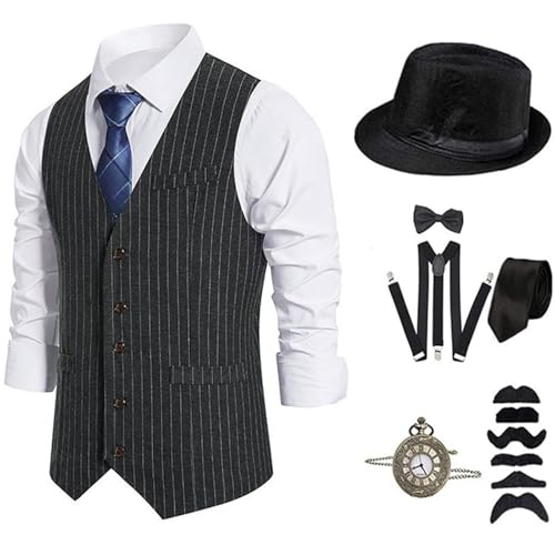 Lerpwige 20s Männerkostümzubehör 1920er Männer Mafia Kostüm Set Mit Westen Und Verschiedenen Accessoires Für Die Halloween Carnivals Party von Lerpwige