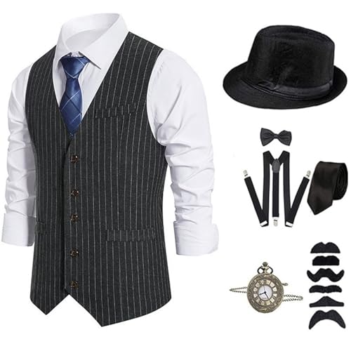 Lerpwige 20s Männerkostümzubehör 1920er Männer Mafia Kostüm Set Mit Westen Und Verschiedenen Accessoires Für Die Halloween Carnivals Party von Lerpwige