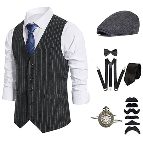 Lerpwige 20s Männerkostümzubehör 1920er Männer Mafia Kostüm Set Mit Westen Und Verschiedenen Accessoires Für Die Halloween Carnivals Party Lerpwige 20s Männerkostümzubehör 1920er Männer Mafia Kostüm Set Mit Westen Und Verschiedenen Accessoires Für Die Halloween Carnivals Party von Lerpwige