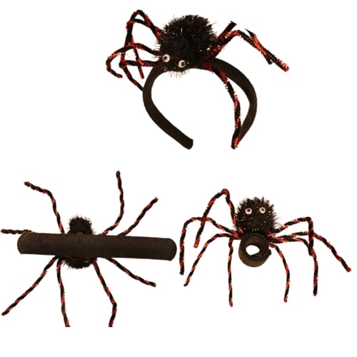 Lerpwige 3pcs Plüsch Spinnen Armband Ornamente Nichtcratch Halloween Artikel Für Kinder Kleinkindkostüme Halloween Party Haardekoration von Lerpwige
