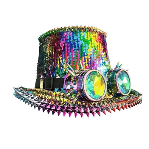 Lerpwige Bunter Nietenhut mit Brille, Kapitänshut, Brautparty, für formelle Veranstaltungen und Cosplay-Kostüme, Dekorationen, Pailletten-Kappen von Lerpwige